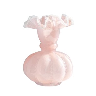 轻奢高级粉色渐变花边南瓜中古芬顿花瓶法式琉璃玻璃插花装饰摆件