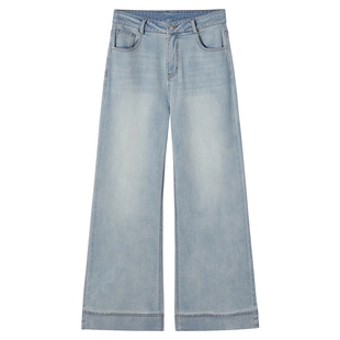 热风女士阔腿裤宽松牛仔裤2026年春季新款浅色水洗宽松显瘦长裤