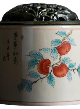 事事如意陶瓷盘香炉家用室内檀香炉禅意熏香炉复古茶道摆件香器