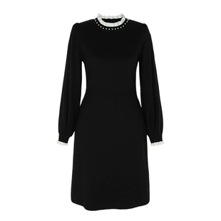 秋水伊人法式针织连衣裙2025秋冬季新款女装收腰内搭打底黑色裙子