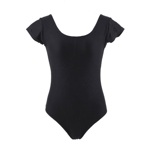 短袖体操服女高胯芭蕾舞蹈服白色V领显瘦成人连体练功形体服