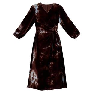 水墨佳人100桑蚕丝美拉德风真丝丝绒扎染女V领收腰中长裙显瘦裙子