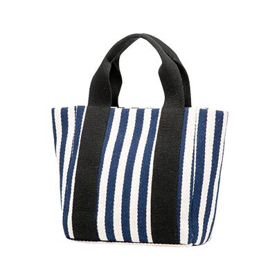 欧美风条纹帆布托特包拉链手拎包