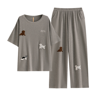 家乐芬睡衣女夏季夏款夏天短袖长裤纯棉家居服大码休闲小狗可外穿