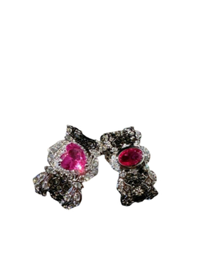 蕾丝蜂巢碧玺宝石戒指 绝地武士 镀18K金 钢琴黑 蜂巢锆石戒指