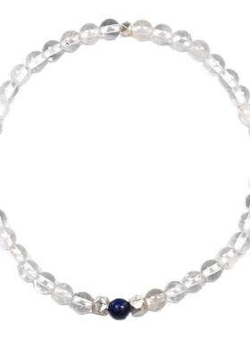 Pohier天然白水晶青金石银珠手链