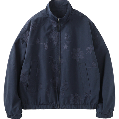 春季花卉刺绣立领宽松夹克男