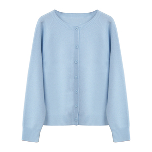 奶系蓝色短款针织开衫毛衣女2025秋季新款韩版宽松软糯羊毛小外套
