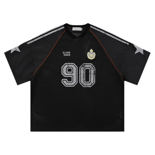 WH先生美式街头t恤男女夏季橄榄球球衣短袖oversize宽松休闲上衣