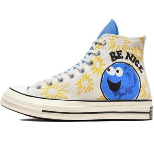 匡威1970S三星标蓝色地球BE NICE涂鸦印花高帮帆布鞋男女 172863C