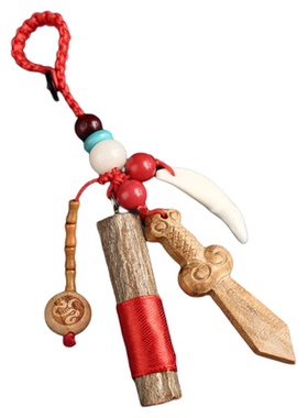 野生老桃木枝桃树棒随身东南儿童宝宝婴儿宝剑木根纸条挂件原木