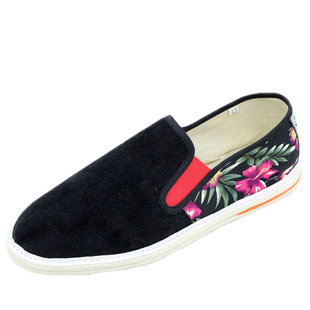 夏季老北京布鞋男士手工亚麻千层底黑色灯芯绒软底透气条绒懒汉鞋