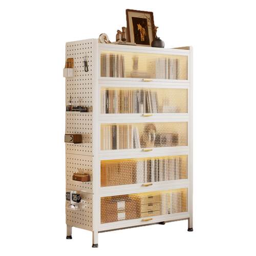 安居客钢制书柜带门家用客厅儿童书架落地置物储物柜防尘收纳展示