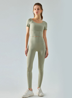 内观流瑜伽服女2023新款高颜值亮色美背一体式胸垫时尚洋气设计感