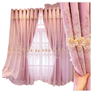浮雕刺绣双层布纱一体公主房窗帘结婚2025年新款婚房窗帘遮光卧室