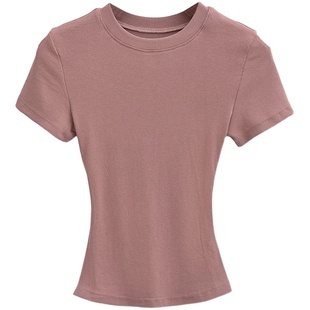 liviahome卡戴珊skims弹力裸感圆领短袖T恤辣妹紧身显瘦收腰上衣