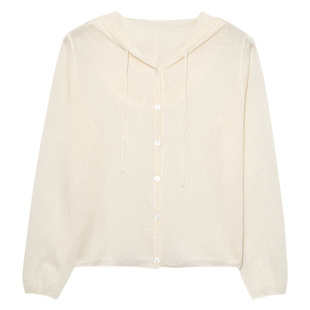 伊芙丽30支汇丝麻带帽基础防嗮针织开衫2025夏季新款搭裙子