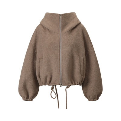 SINGLE MOMENT 25AW法式冬季羊毛短款下摆可调节连帽双面呢外套女