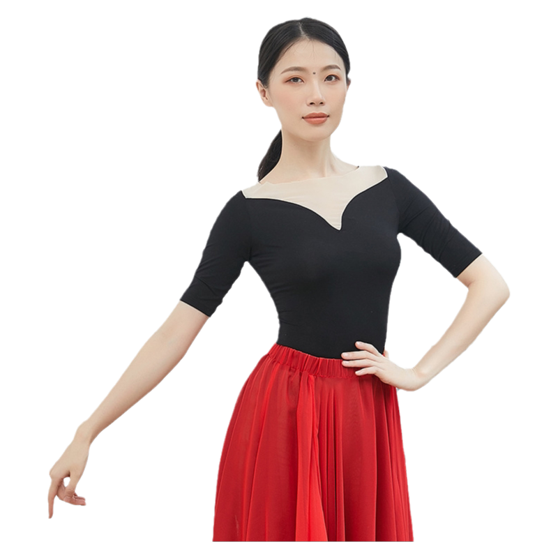性感网纱拼接古典舞演出服上衣