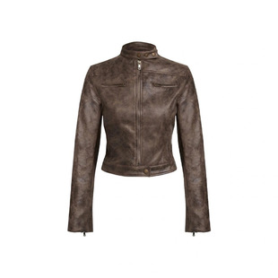 Lioness皮衣美式复古修身外套做旧辣妹短款机车皮夹克立领上衣女