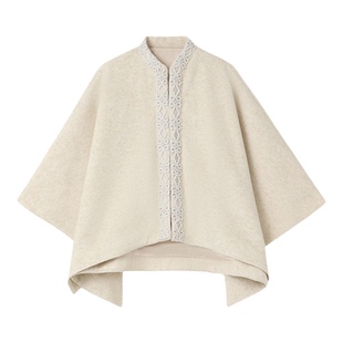 新中式重工钉珠羊毛斗篷披肩大衣女2025秋冬国风名媛蝙蝠毛呢外套