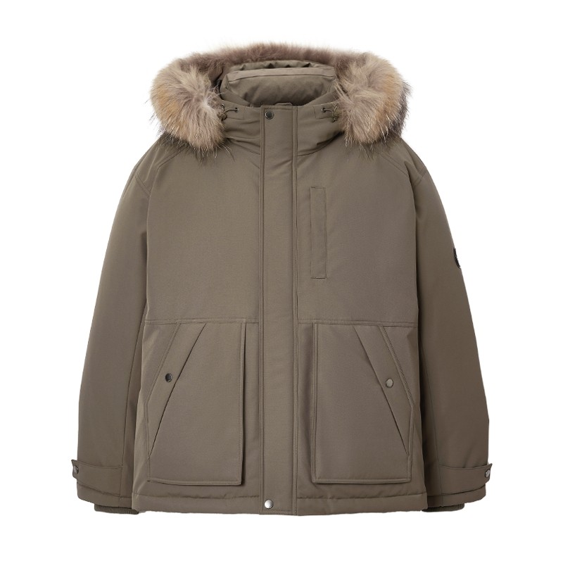 【防泼水机能冰壳】杰克琼斯短款毛领羽绒派克服男冬连帽外套男装