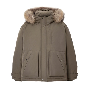 【防泼水机能冰壳】杰克琼斯短款毛领羽绒派克服男冬连帽外套男装