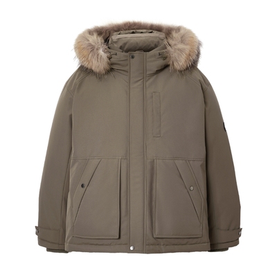 【防泼水机能冰壳】杰克琼斯短款毛领羽绒派克服男冬连帽外套男装