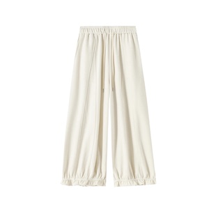 灰色羊绒灯笼裤女秋冬季加厚九分花苞裤高腰加绒木耳边哈伦阔腿裤