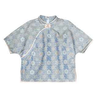 JINYU矜羽【风雅来客-百花争艳 】张和才蜀沙锦新中式短袖上衣女