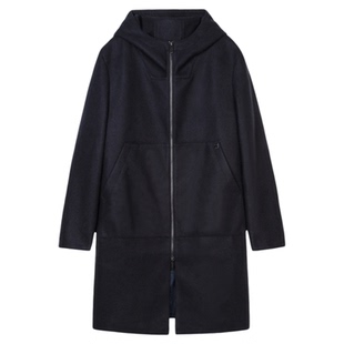 品牌剪牌清仓大牌撤柜男装 连帽拉链中长款大衣外套黑色秋冬保暖