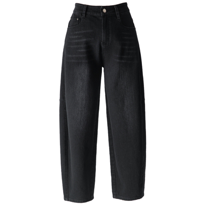 春四季黑色弯刀牛仔裤女宽松阔腿