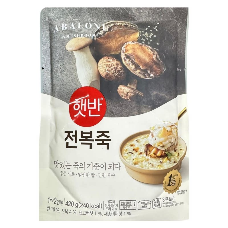 CJ - Hetbahn韩国即食粥420g香菇鲍鱼粥浓郁顺滑鲜甜海味口感顺滑