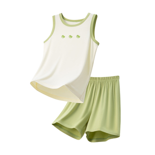 莫代尔儿童背心套装夏季薄款睡衣男童空调服中大童青少年女童