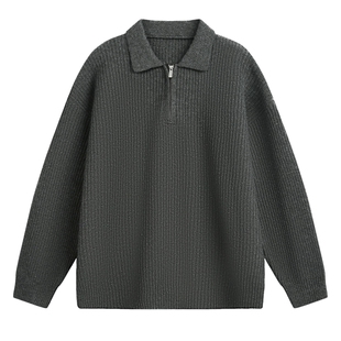 男士半拉链针织衫男秋冬款灰色毛衣男款2026新款翻领针织上衣线衣