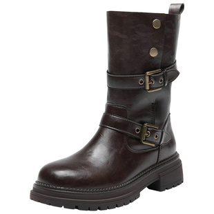 大东短靴2026年春季新款酷飒厚底美拉德中筒靴时尚复古潮流时装靴