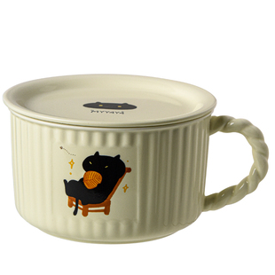 可爱陶瓷泡面碗宿舍用大容量带盖可微波炉高颜值学生食堂碗带手柄