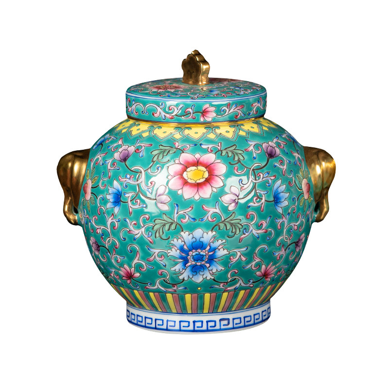 手绘描金茶叶罐陶瓷景德镇中式