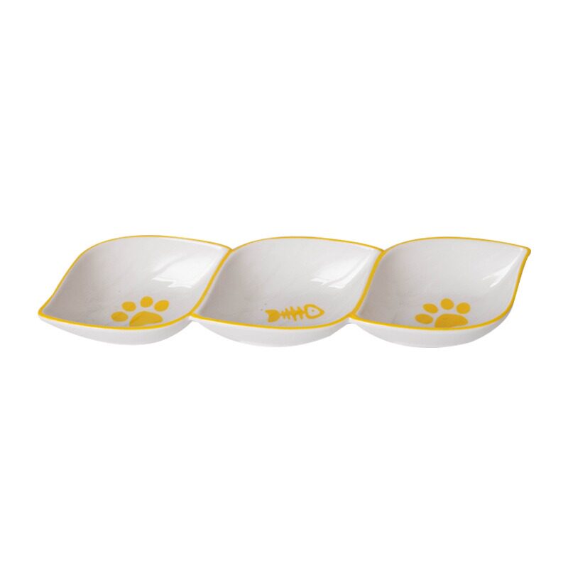 幼猫碗陶瓷三格狗狗猫碗防打翻猫食盆水碗小猫奶碟罐头零食猫粮盘