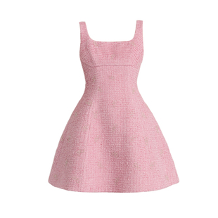 DPLAY【鎏金小香系列】2026春季新款粉色连衣裙女粗花呢裙子短裙