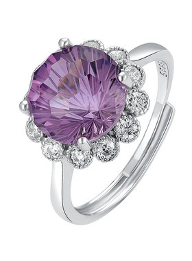 紫水晶女纯银日韩烟花切戒指高级