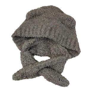 可爱小熊耳朵毛线帽子女2025秋冬季新款防寒保暖毛绒绒护耳针织帽