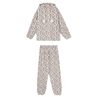 馨帮帮Homedress 加厚保暖连帽碎花睡衣女冬季宽松拉链家居服套装