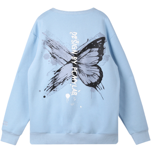 PCMY刷漆蝴蝶卫衣男女情侣宽松美式休闲落肩袖套头圆领长袖外套春