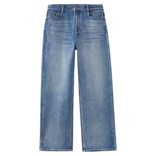 水云间蓝色水洗牛仔裤女复古做旧浅色直筒长裤子微弹宽松2026新款