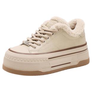 星期六加绒经典板鞋女款2025新款冬季厚底增高保暖帆布鞋复古棉鞋