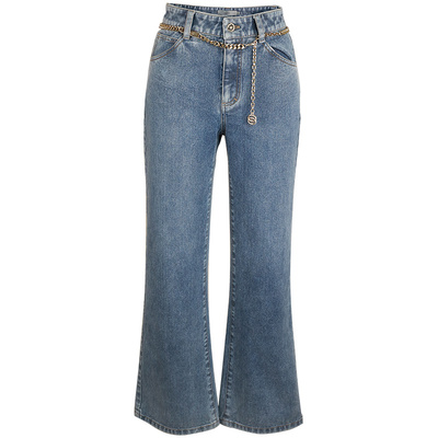 OBEG欧碧倩微喇高腰牛仔裤秋季显瘦百搭休闲裤子10461009