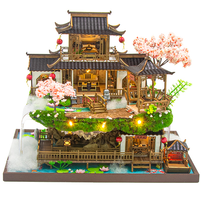 中国风DIY小屋世外仙境手工拼装房子别墅模型玩具古建筑新年礼物