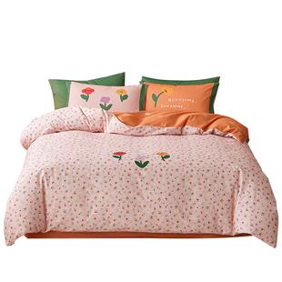 多喜爱加厚磨毛四件套纯棉全棉保暖床单被罩宿舍床上三件套小碎花