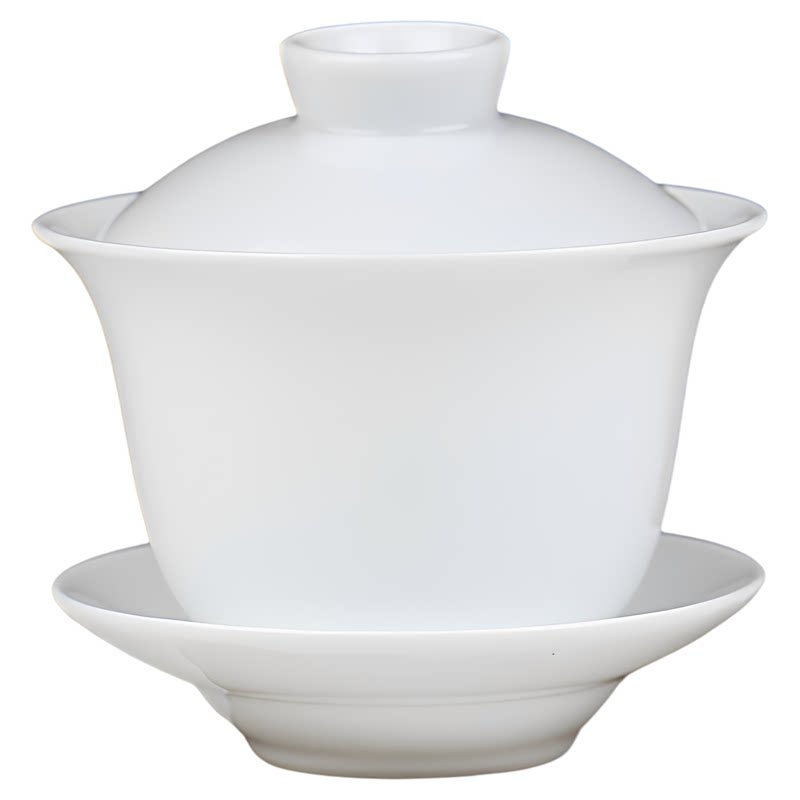 专柜中号泡茶纯白三才盖碗京德